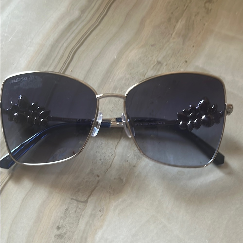 Swarovski Black Oversized Sunglasses with Crystal Embellishments